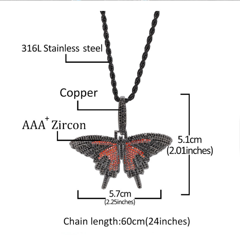 wholesale robe rope chain gold rose gold silver plated alloy cubic zirconia zircon beads micro paving bling butterfly iced necklace