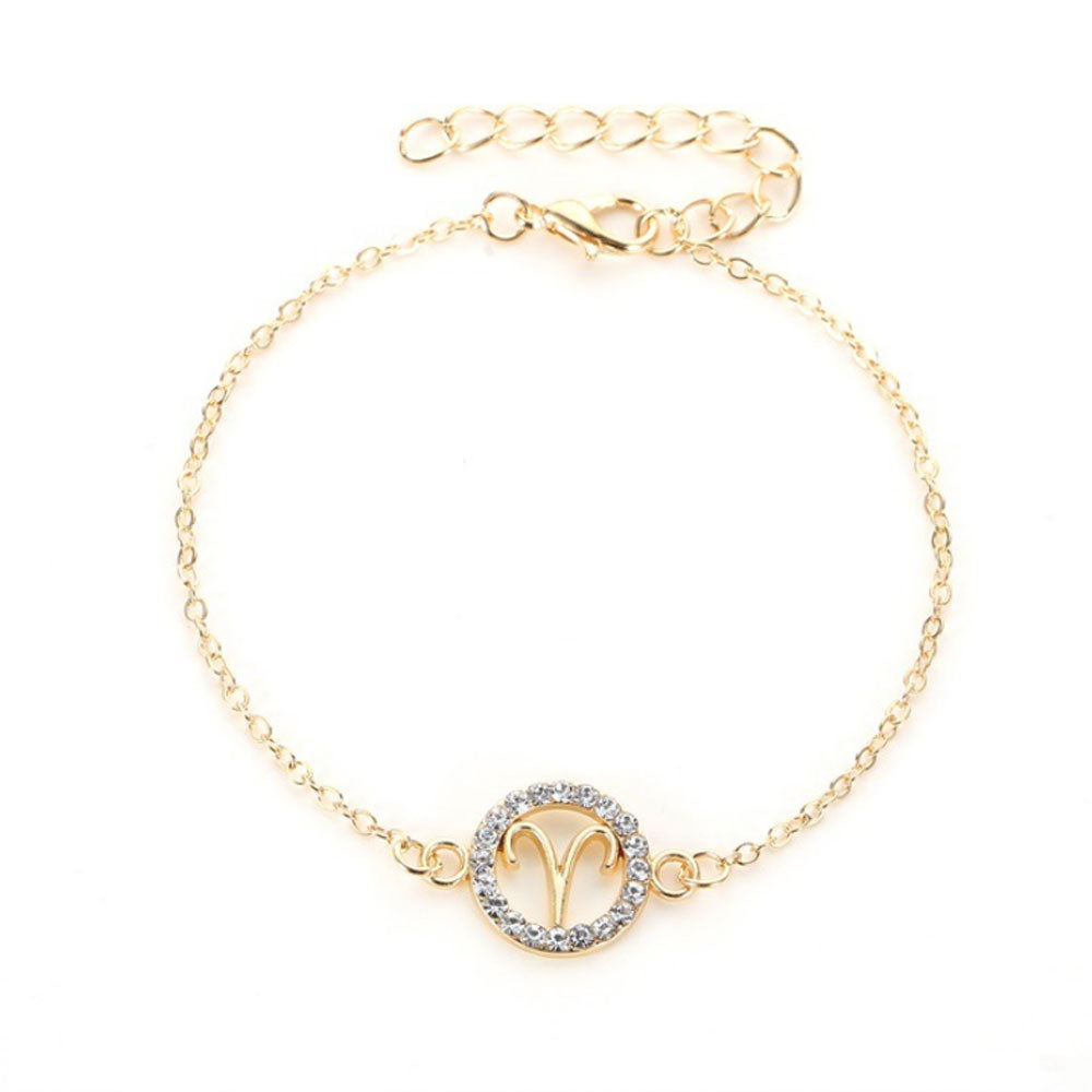 Fashion Adjustable Alloy Hollow Bracelet Jewelry Diamond Crystal Rhinestone Twelve Constellation Gold Zodiac Signs Woman Bracelet