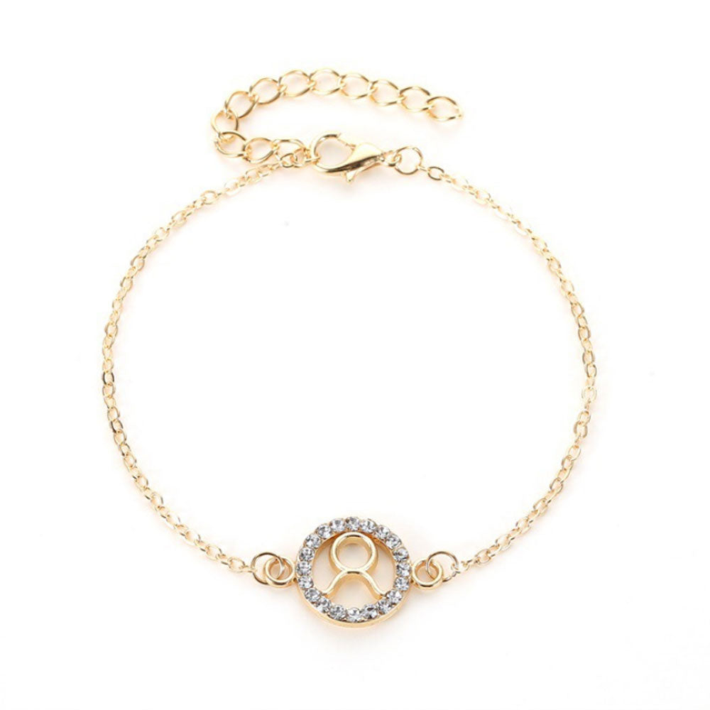Fashion Adjustable Alloy Hollow Bracelet Jewelry Diamond Crystal Rhinestone Twelve Constellation Gold Zodiac Signs Woman Bracelet
