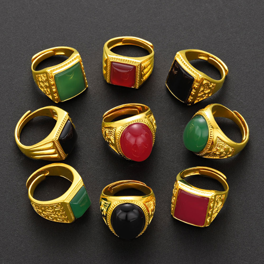 Placer Gold In Vietnam plated semiprecious square stone finger ring for men wholesale