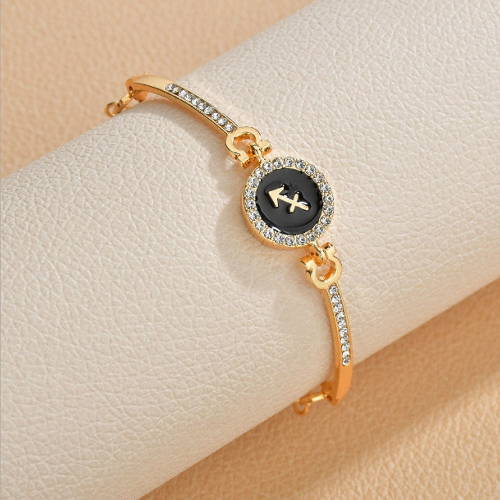 wholesale cubic zirconia diamond beads paving brass bangle 12 zodiac sings charm chain bracelet women adjustable