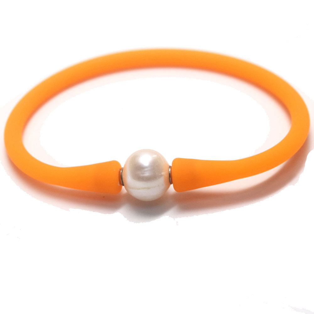 multi colors silicone wristband freshwater pearl bead charm silicone bracelets and necklaces jewelry