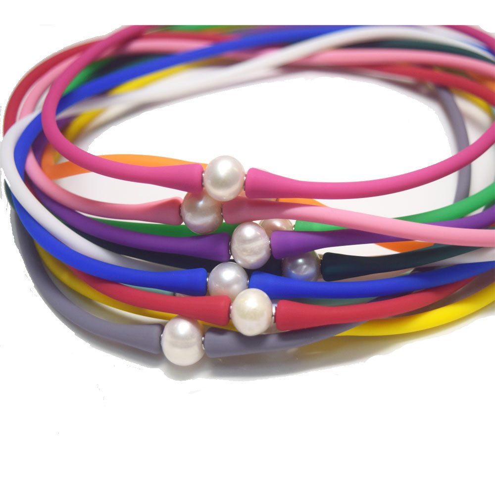 multi colors silicone freshwater pearl bead charm silicone rubber necklaces jewelry necklaces for women 16 18 20 inches long