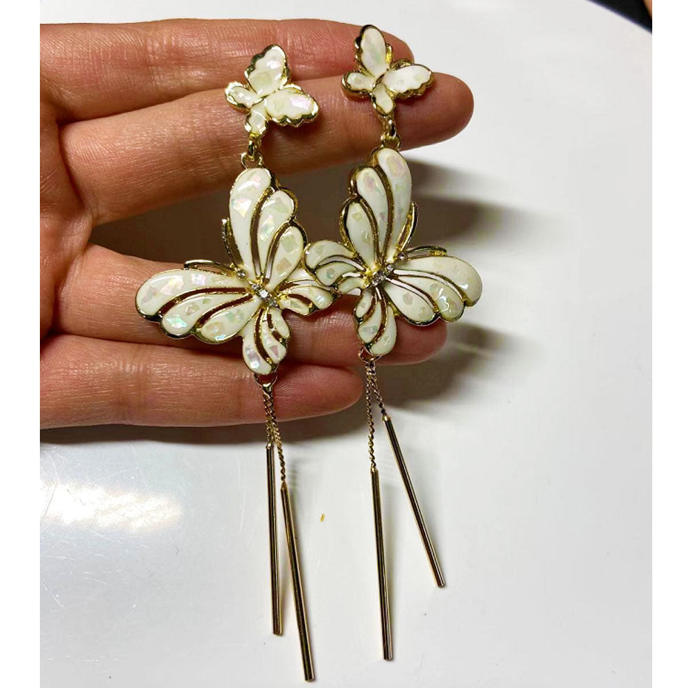 Wholesale long tassel earrings fashion jewelry enamel white black butterfly dangle drop hoop butterfly earring women
