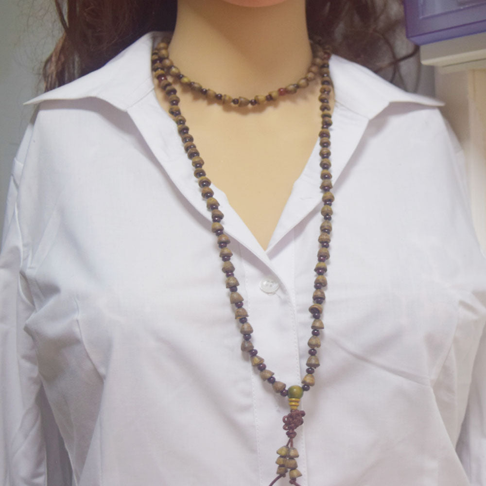 Handmade Jewelry natural bell bodisu mala prayer wooden beads Buddhist bead Wood Meditation Necklace Bracelet