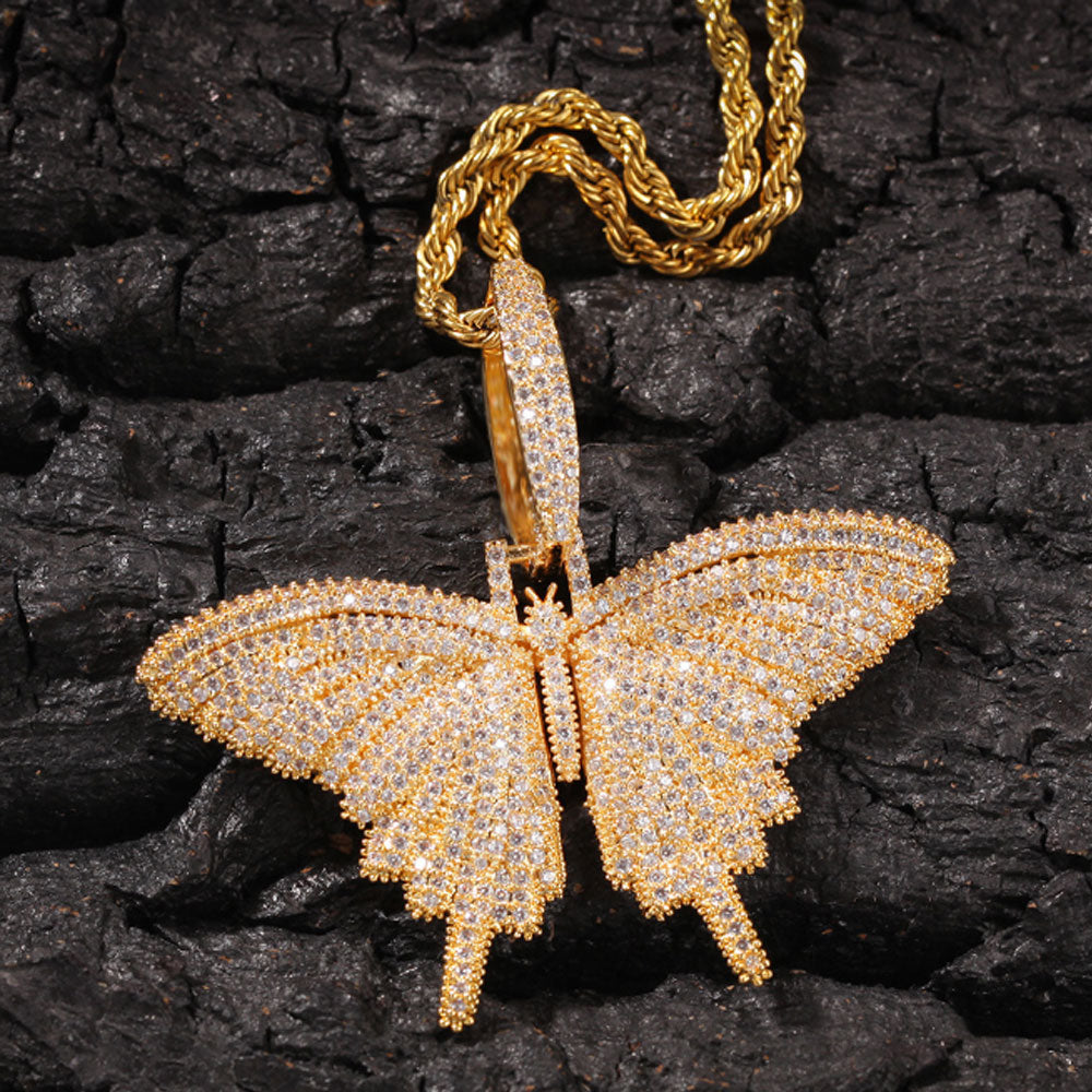 wholesale robe rope chain gold rose gold silver plated alloy cubic zirconia zircon beads micro paving bling butterfly iced necklace