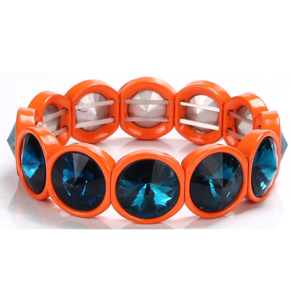 handmade women fashion elastic alloy enamel stretch rainbow metal glass tile bracelet adjustable jewelry