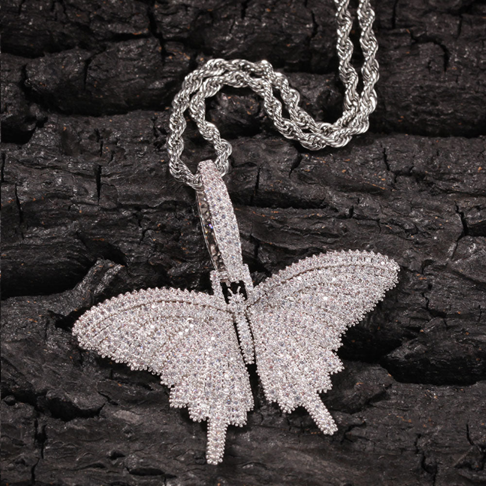 wholesale robe rope chain gold rose gold silver plated alloy cubic zirconia zircon beads micro paving bling butterfly iced necklace