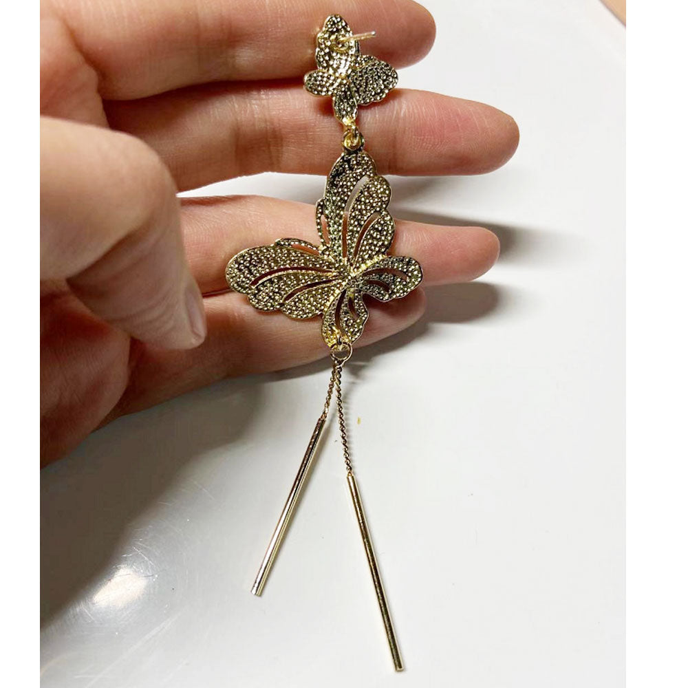 Wholesale long tassel earrings fashion jewelry enamel white black butterfly dangle drop hoop butterfly earring women