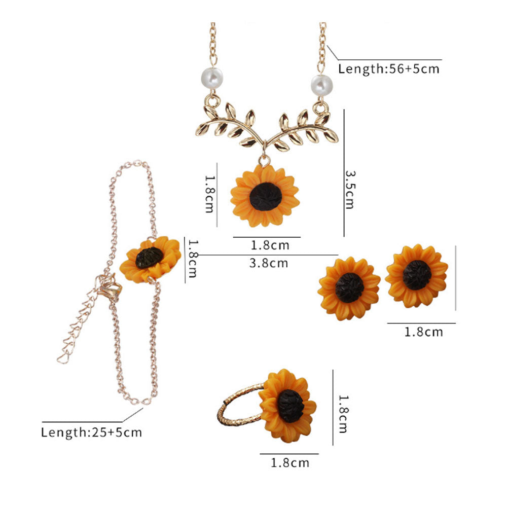 fashion hot selling yellow sunflower necklace bracelet earring set resin