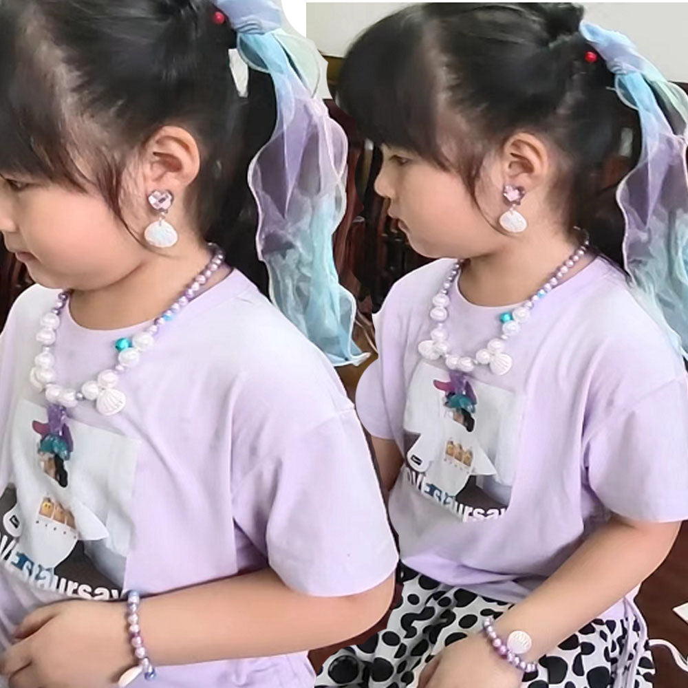fashion handmade ABS chunky pearl beads beaded children jewelry sets toddler necklaces and bracelet for girls with a hair clip