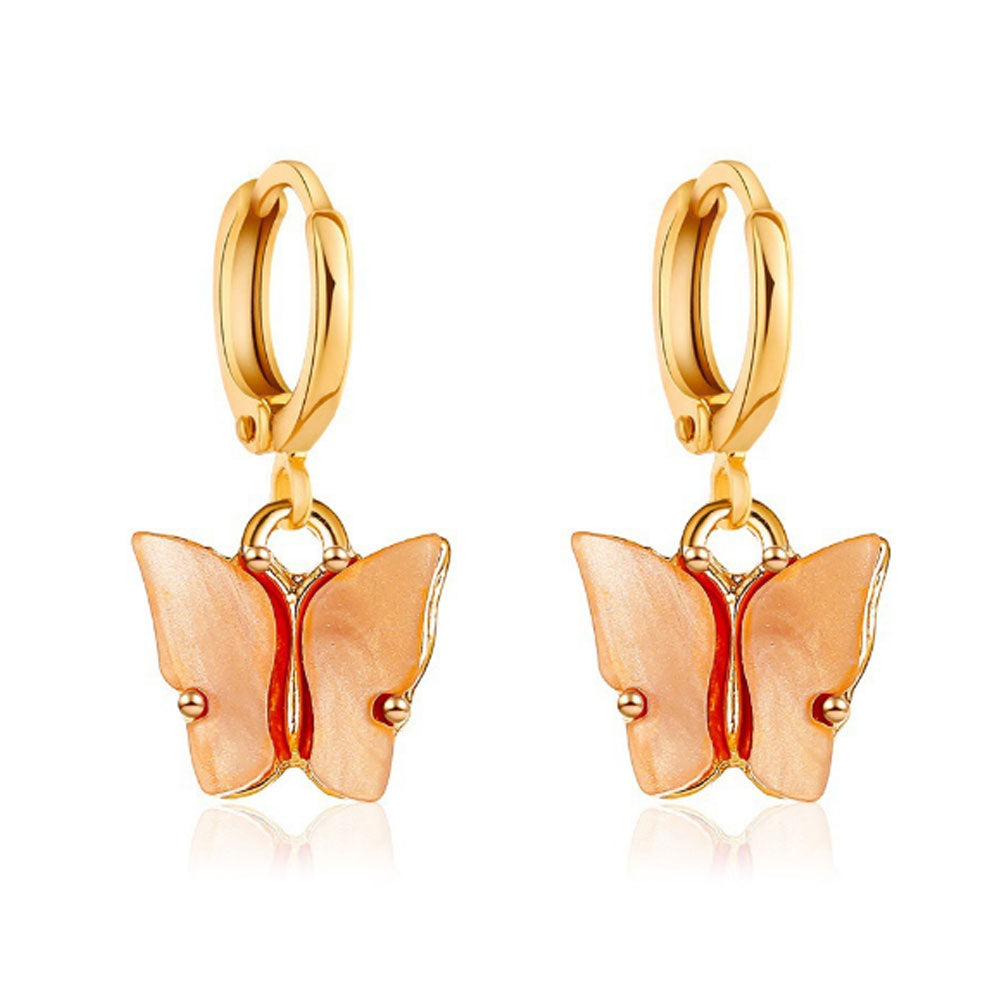 Trendy mixed color Korean new earrings fashion blue pink gold color acrylic butterfly hoop earring jewelry women