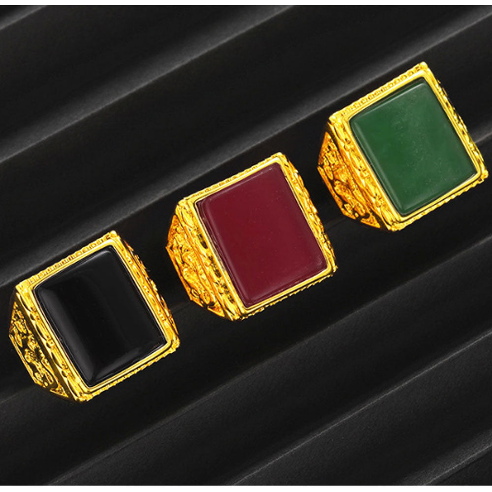 Placer Gold In Vietnam plated semiprecious square stone finger ring for men wholesale