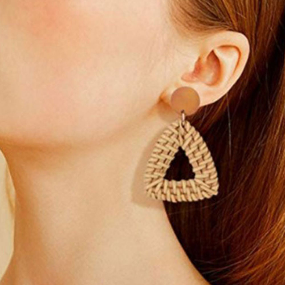 bohemian lovely geometric rattan earrings handmade for women supplies