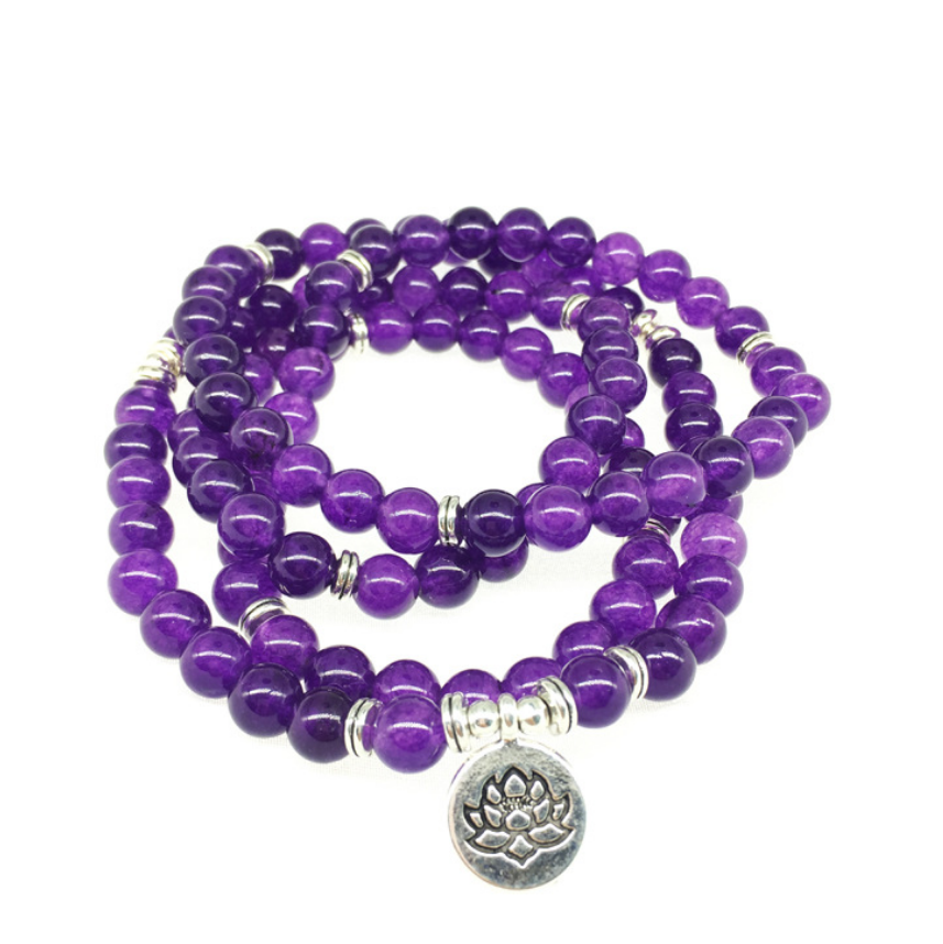 amethyst Natural stone Fashion Bracelet Necklace Elastic Cord Pure Handmade 108 Mala Prayer Meditation Yoga Beaded Jewelry