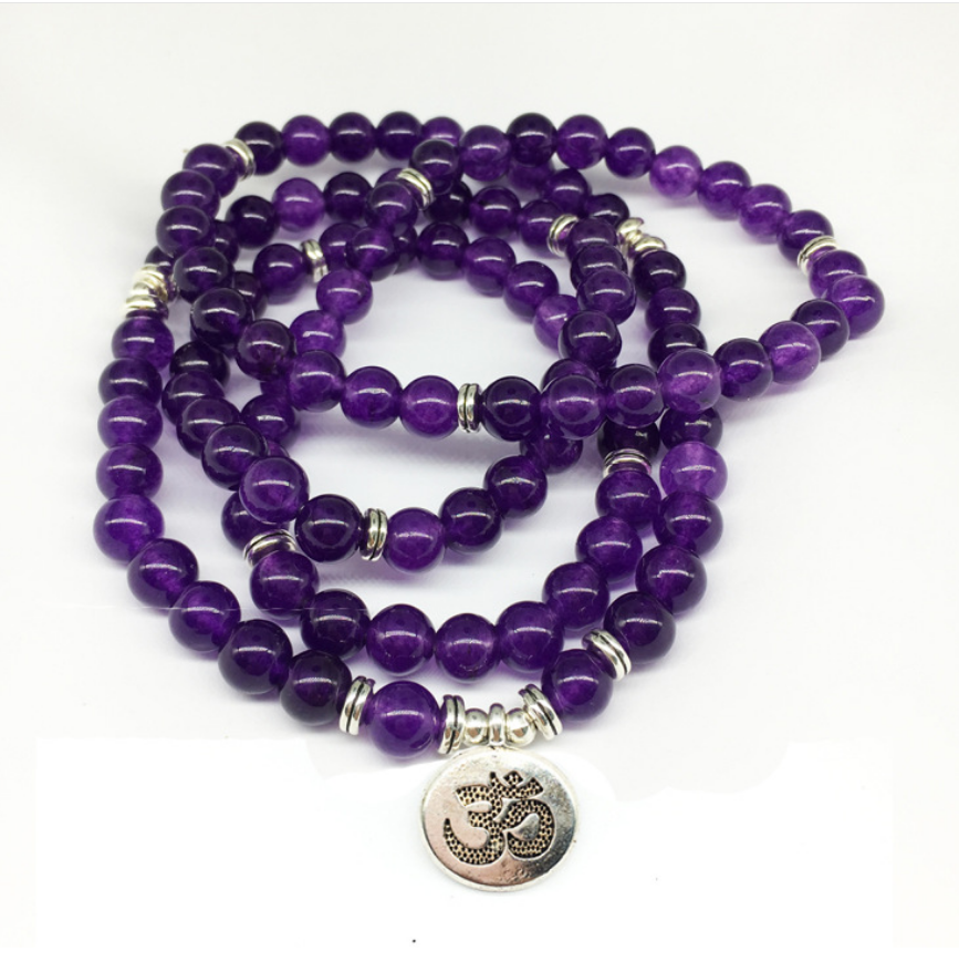 amethyst Natural stone Fashion Bracelet Necklace Elastic Cord Pure Handmade 108 Mala Prayer Meditation Yoga Beaded Jewelry