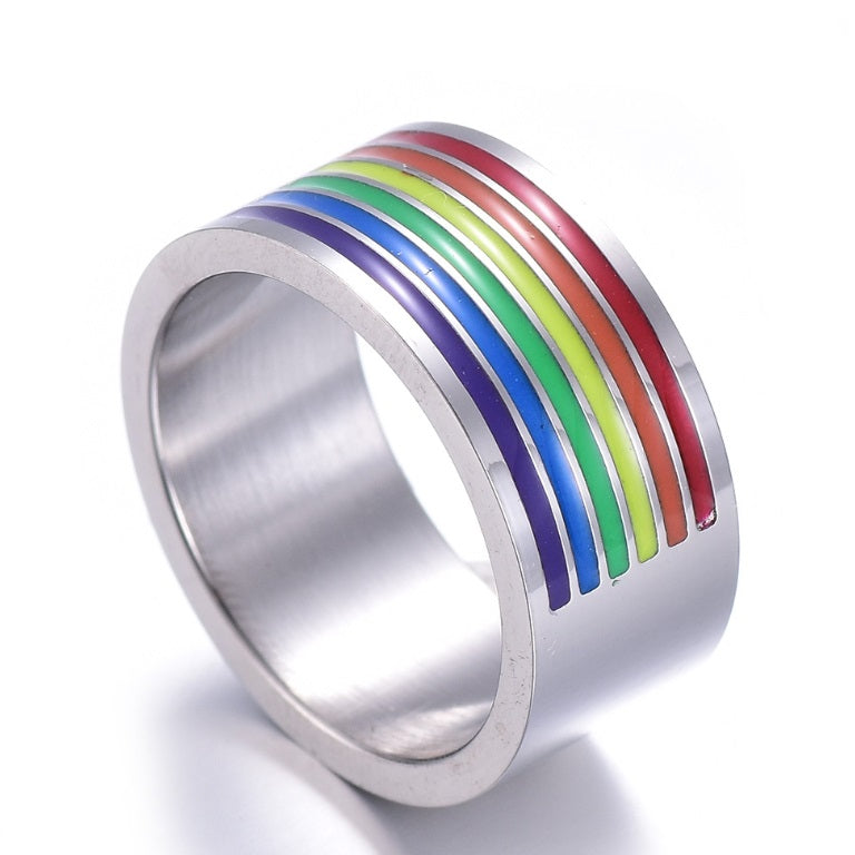 High Quality Titanium stainless steel lgbt gay pride rainbow enameled finger ring jewelry