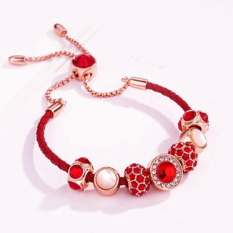 Fashion PU Leather Zircon Red Good Luck Adjustable Clasp good luck Bracelet for lady Women