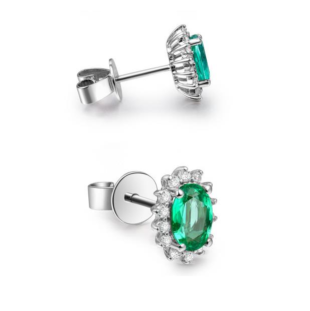 Wholesale brass alloy with silver plated green emerald zircon stone stud earring jewelry women earrings