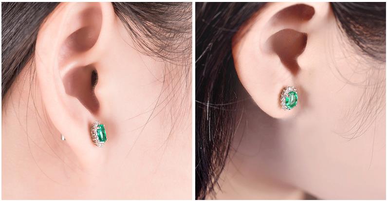 Wholesale brass alloy with silver plated green emerald zircon stone stud earring jewelry women earrings
