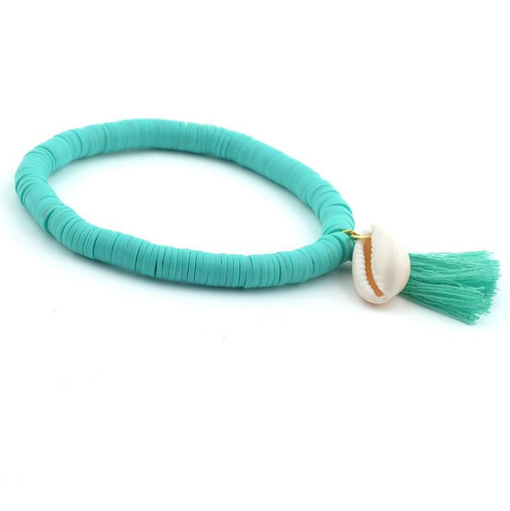 polymer clay jewelry beads fashion bracelet jewelry tassel with elastic cord with one shell charm pendant