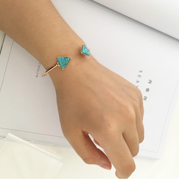 Alloy open cuff bracelet with turquoise and howlite stone jade jewelry