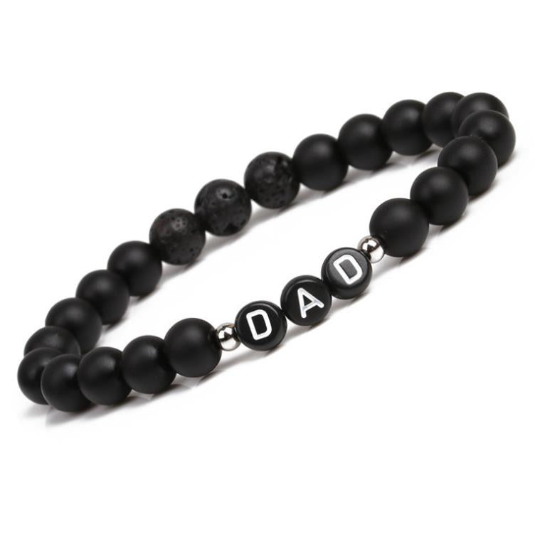 Natural Howlite and black onyx Gem-stone beaded Dad charm Father's Day gift bracelet