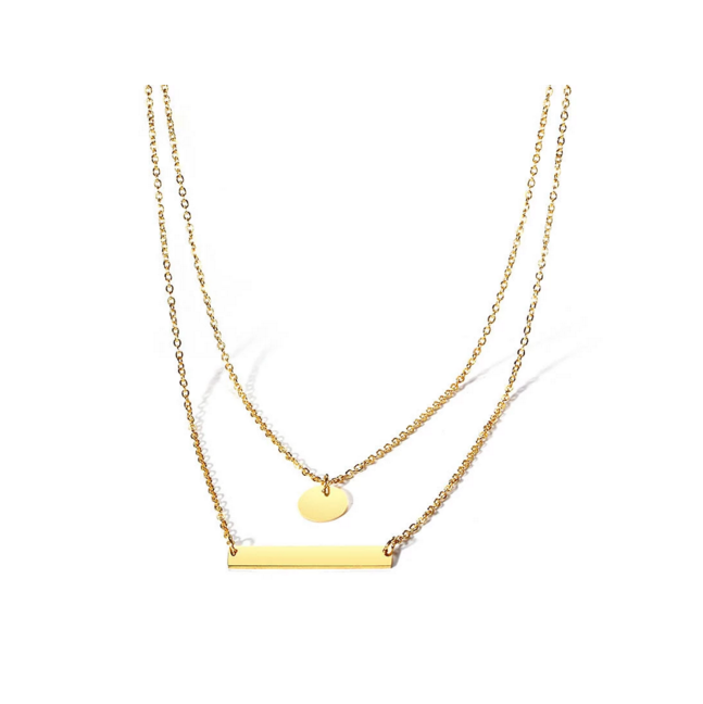 Gold Stainless Steel two-layer Chain Necklace Blank Bar and Round Pendant For Engraving Necklace Jewelry