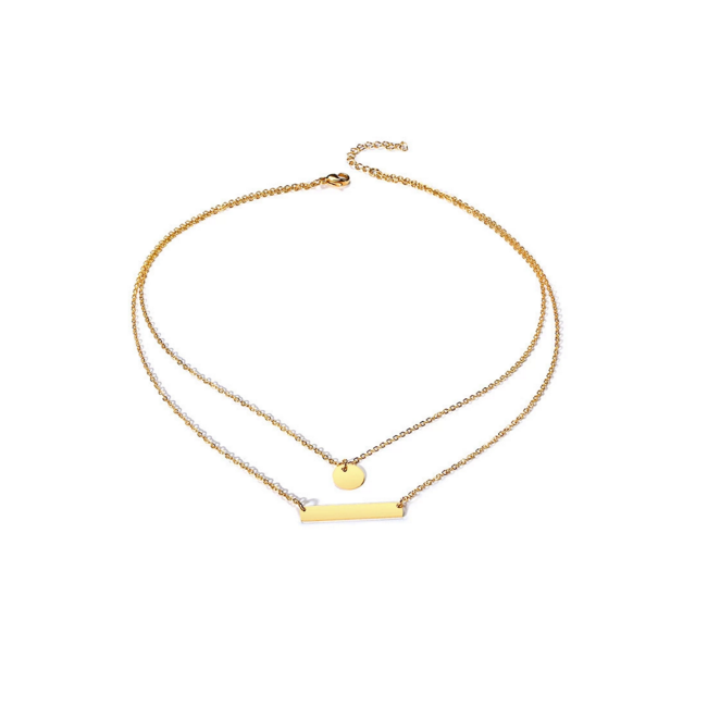 Gold Stainless Steel two-layer Chain Necklace Blank Bar and Round Pendant For Engraving Necklace Jewelry