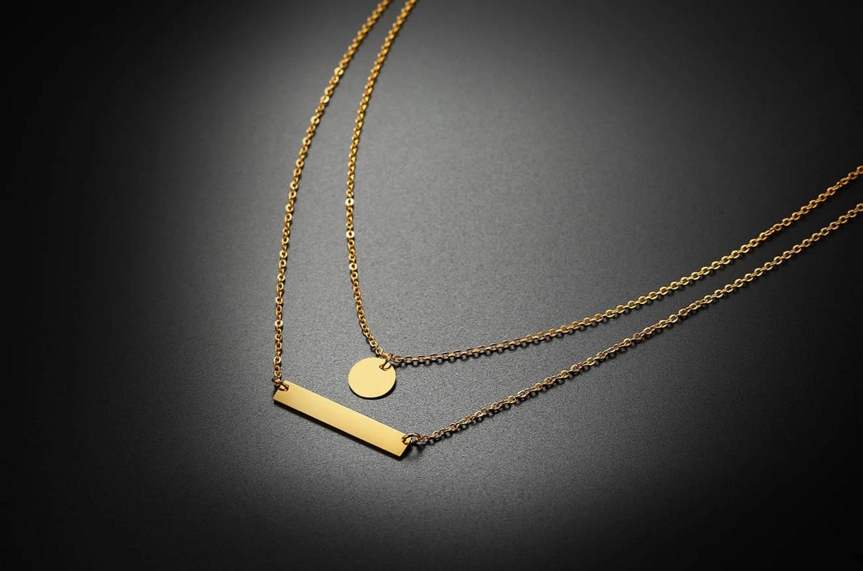 Gold Stainless Steel two-layer Chain Necklace Blank Bar and Round Pendant For Engraving Necklace Jewelry