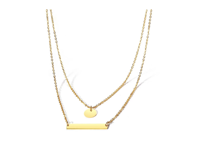 Gold Stainless Steel two-layer Chain Necklace Blank Bar and Round Pendant For Engraving Necklace Jewelry