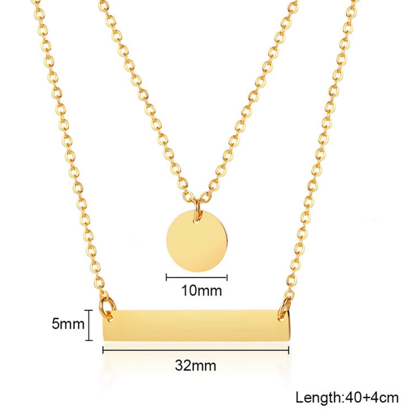 Gold Stainless Steel two-layer Chain Necklace Blank Bar and Round Pendant For Engraving Necklace Jewelry
