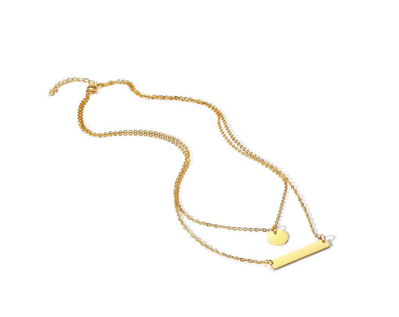Gold Stainless Steel two-layer Chain Necklace Blank Bar and Round Pendant For Engraving Necklace Jewelry