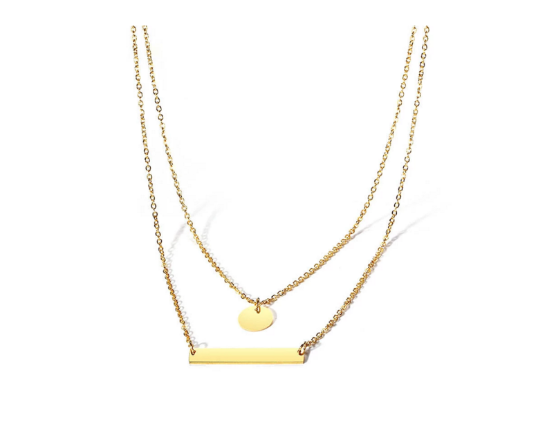 Gold Stainless Steel two-layer Chain Necklace Blank Bar and Round Pendant For Engraving Necklace Jewelry