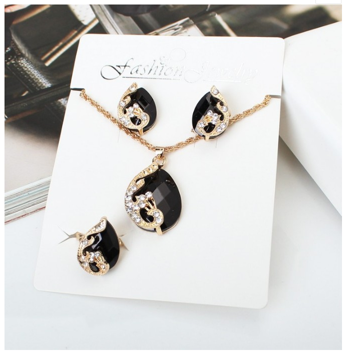 Glass Rhinestone crystal water drop collection jewelry necklace and earring ring sets wholesale wedding jewelry women