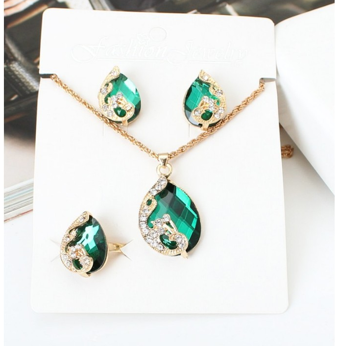 Glass Rhinestone crystal water drop collection jewelry necklace and earring ring sets wholesale wedding jewelry women
