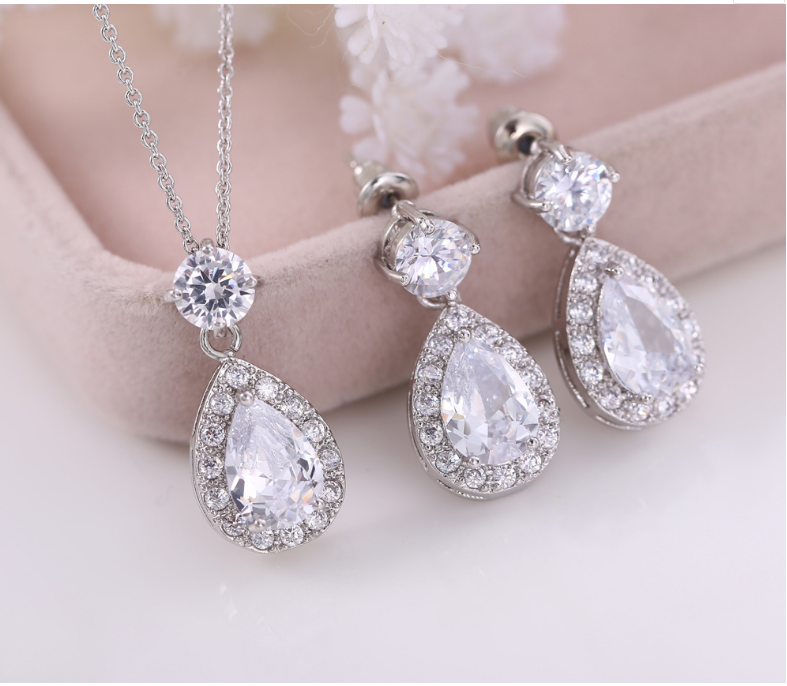 crystal collection statement wedding jewelry set white gold plalting AAA cube zircon