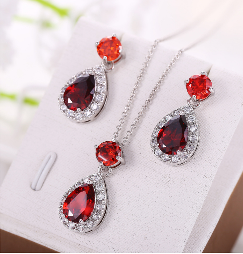 crystal collection statement wedding jewelry set white gold plalting AAA cube zircon