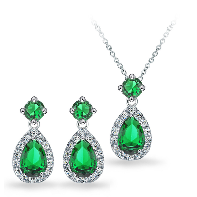 crystal collection statement wedding jewelry set white gold plalting AAA cube zircon