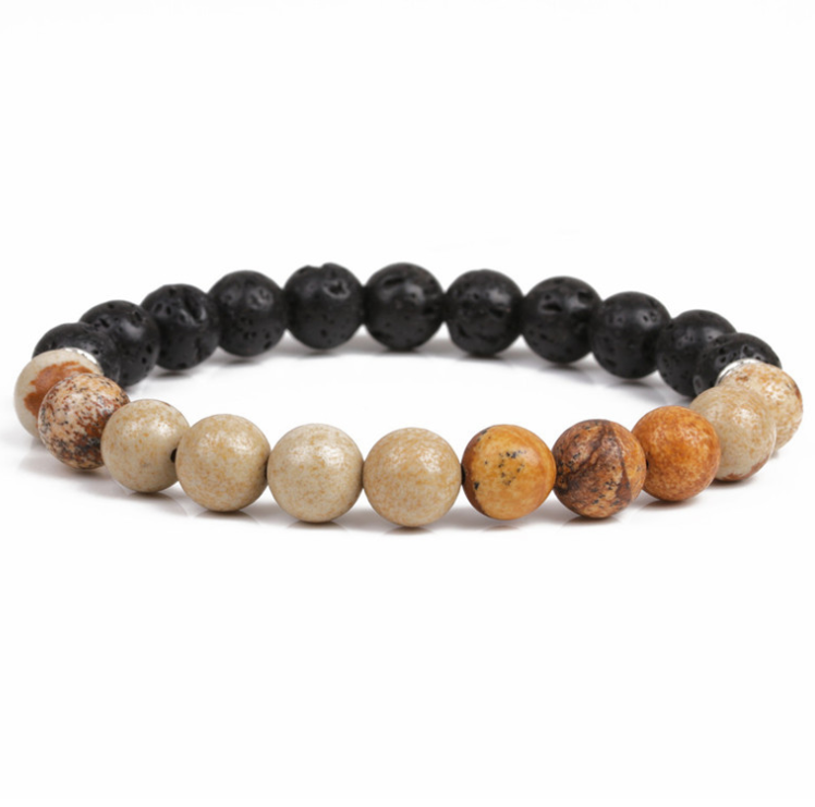 lava stone plus wood beads picture stone bracelet handmade fashion jewelry