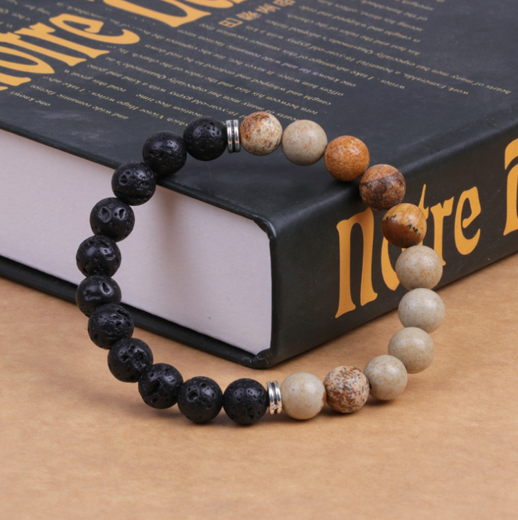 lava stone plus wood beads picture stone bracelet handmade fashion jewelry