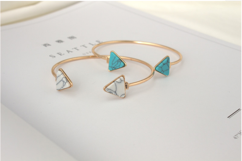 Alloy open cuff bracelet with turquoise and howlite stone jade jewelry
