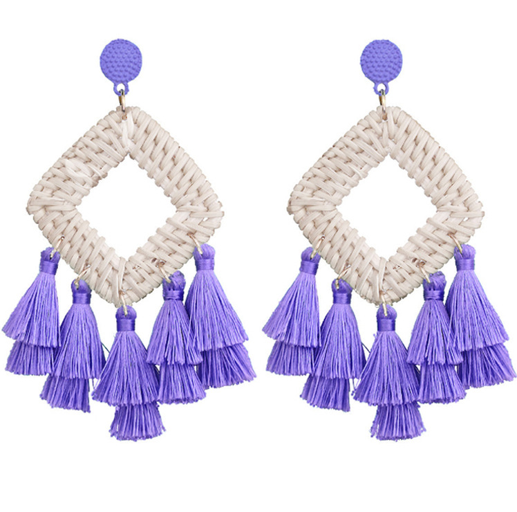 Fabric Tassel Rattan dangle bohemian Earrings Handmade Woven Earring Jewelry