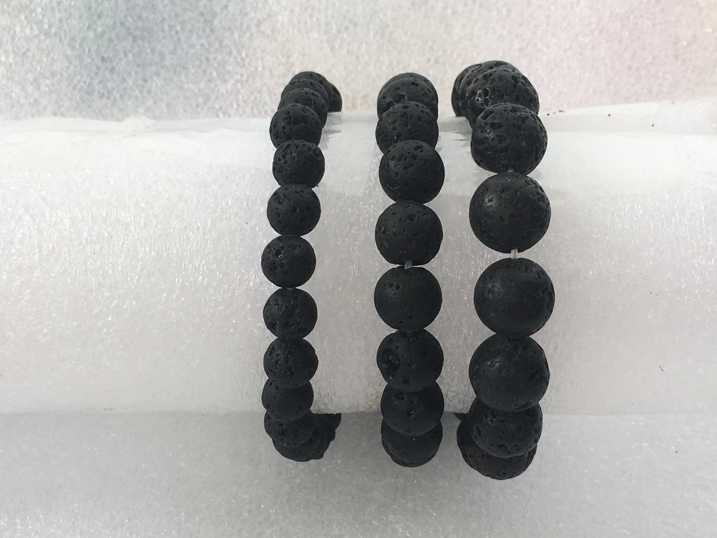 8MM 10MM 12MM Black Lava Stone Beads Elastic Cord Essential Oil Diffuser Handmade Bracelet