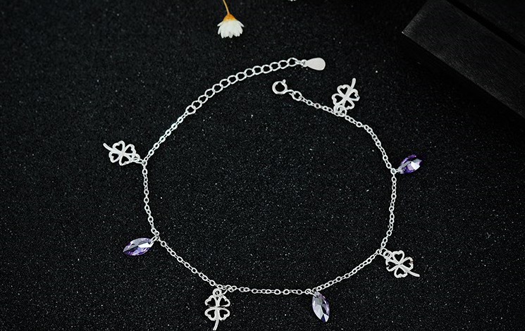 new design rhinestone crystal purple and Four Leaf Clover anklet 925 sterling silver