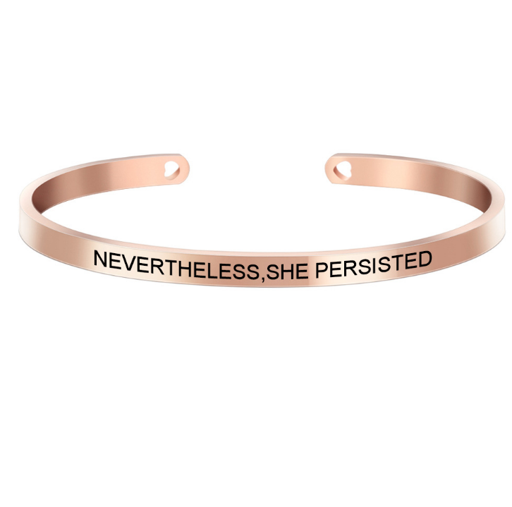custom wholesale stainless steel open cuff engraving inspiration words bracelet jewelry women