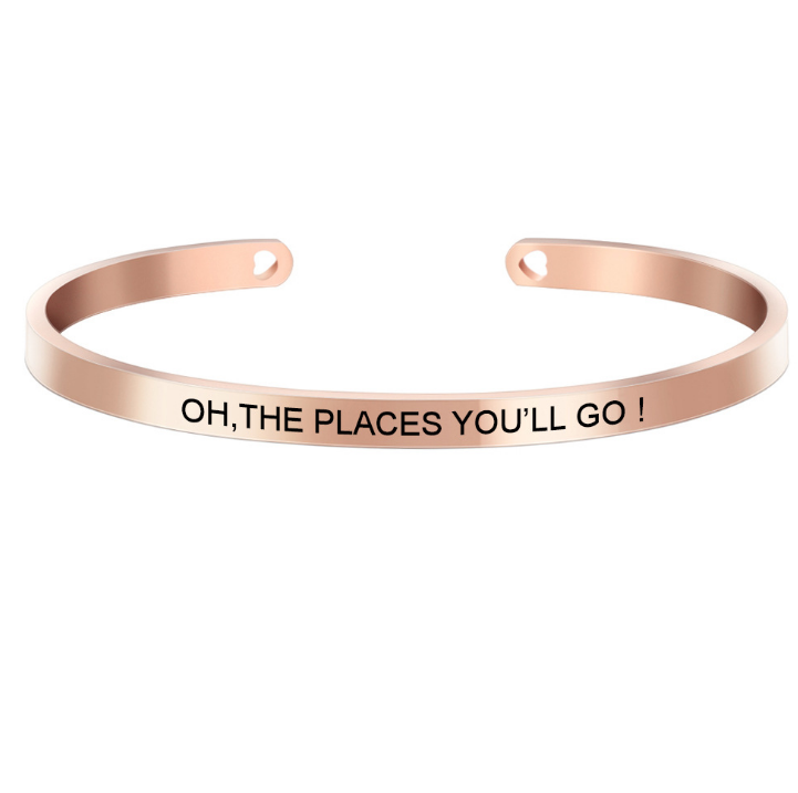 custom wholesale stainless steel open cuff engraving inspiration words bracelet jewelry women