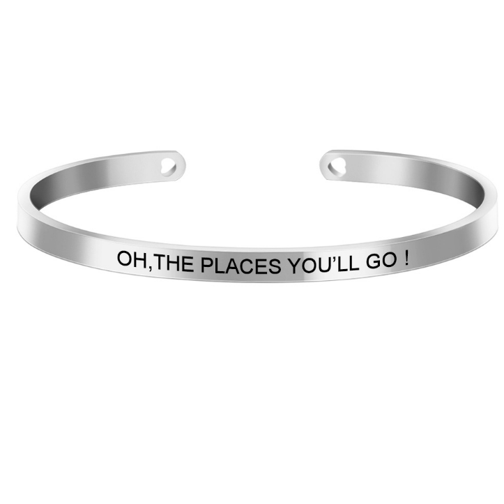 custom wholesale stainless steel open cuff engraving inspiration words bracelet jewelry women