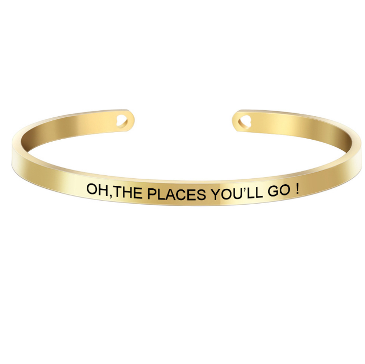 custom wholesale stainless steel open cuff engraving inspiration words bracelet jewelry women