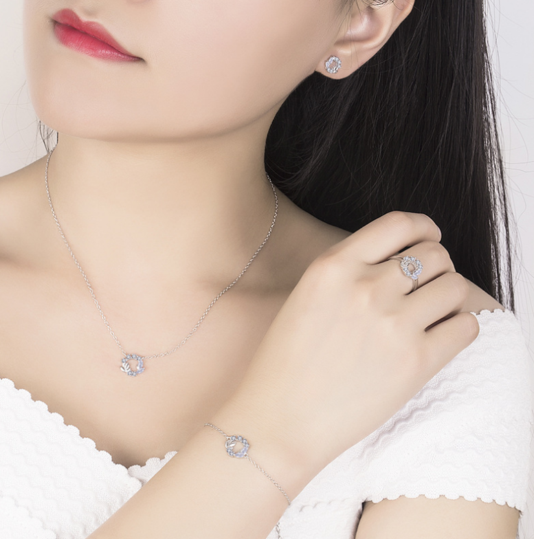 flower charm ring bracelet earring and necklace 925 dainty sterling silver minimalistic minimalist jewelry set